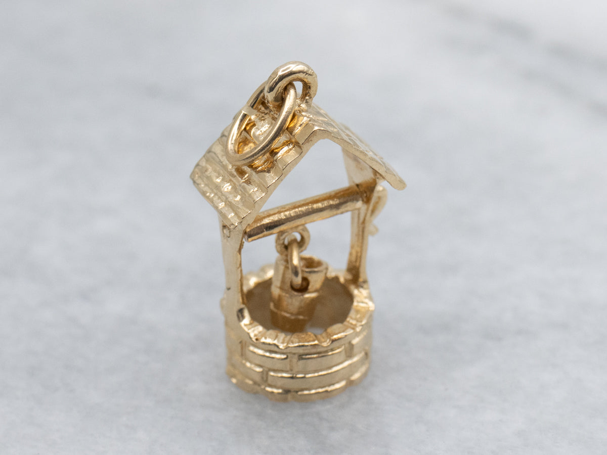 Well House and Bucket Vintage Yellow Gold Charm