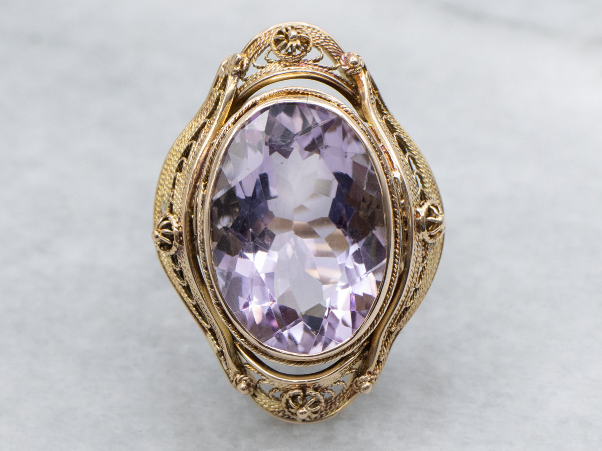 Quilled Filigree and Gold Amethyst Cocktail Ring