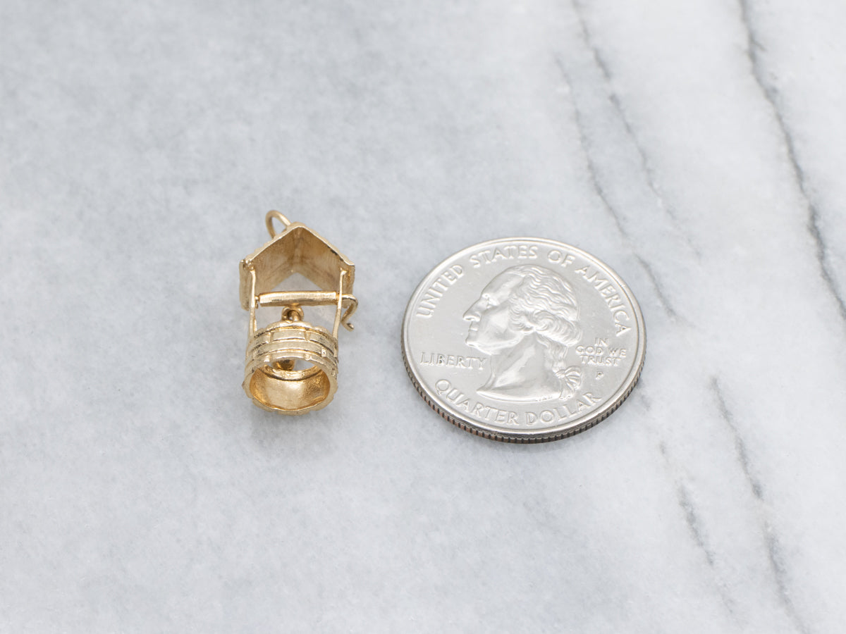 Well House and Bucket Vintage Yellow Gold Charm