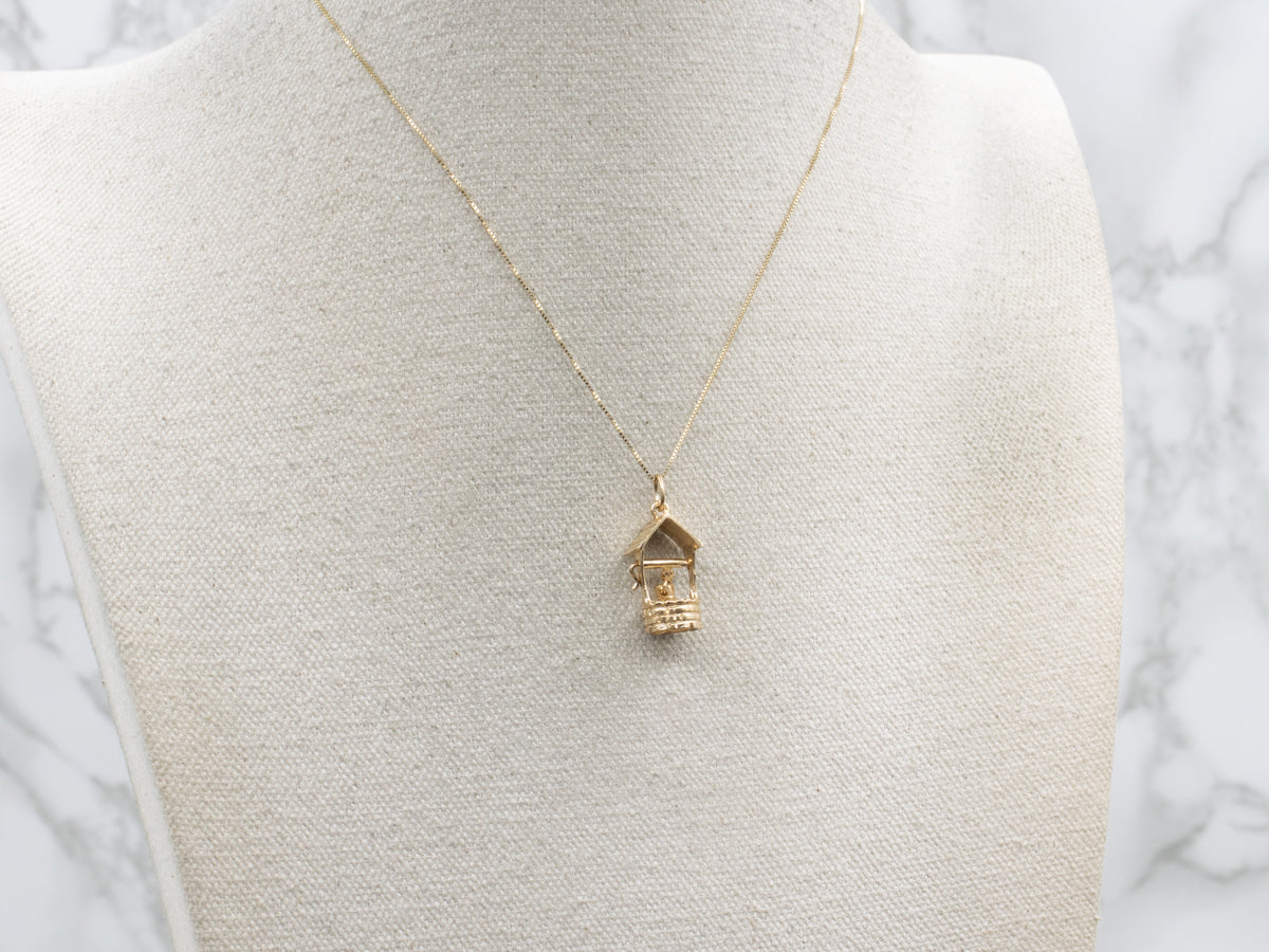 Well House and Bucket Vintage Yellow Gold Charm