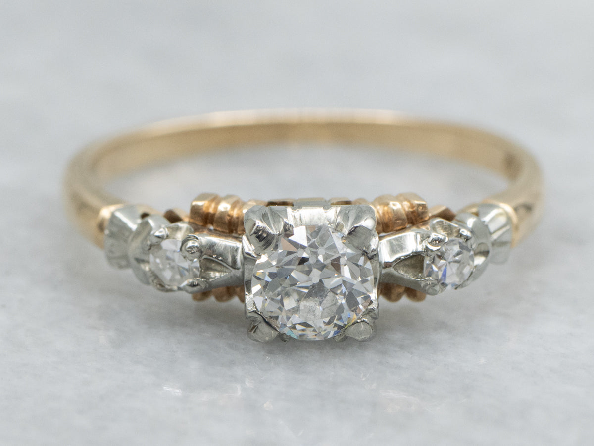 Old Mine Cut Diamond Retro Era Engagement Ring