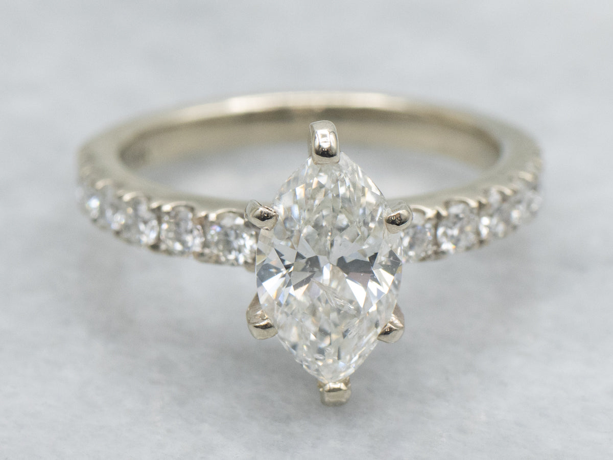 Modern Marquise-Cut Diamond White Gold Engagement Ring