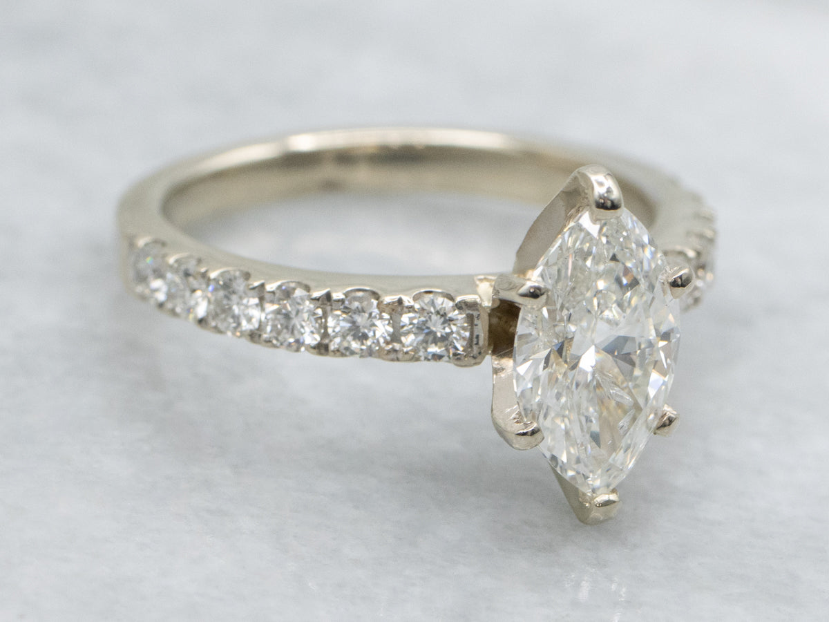 Modern Marquise-Cut Diamond White Gold Engagement Ring