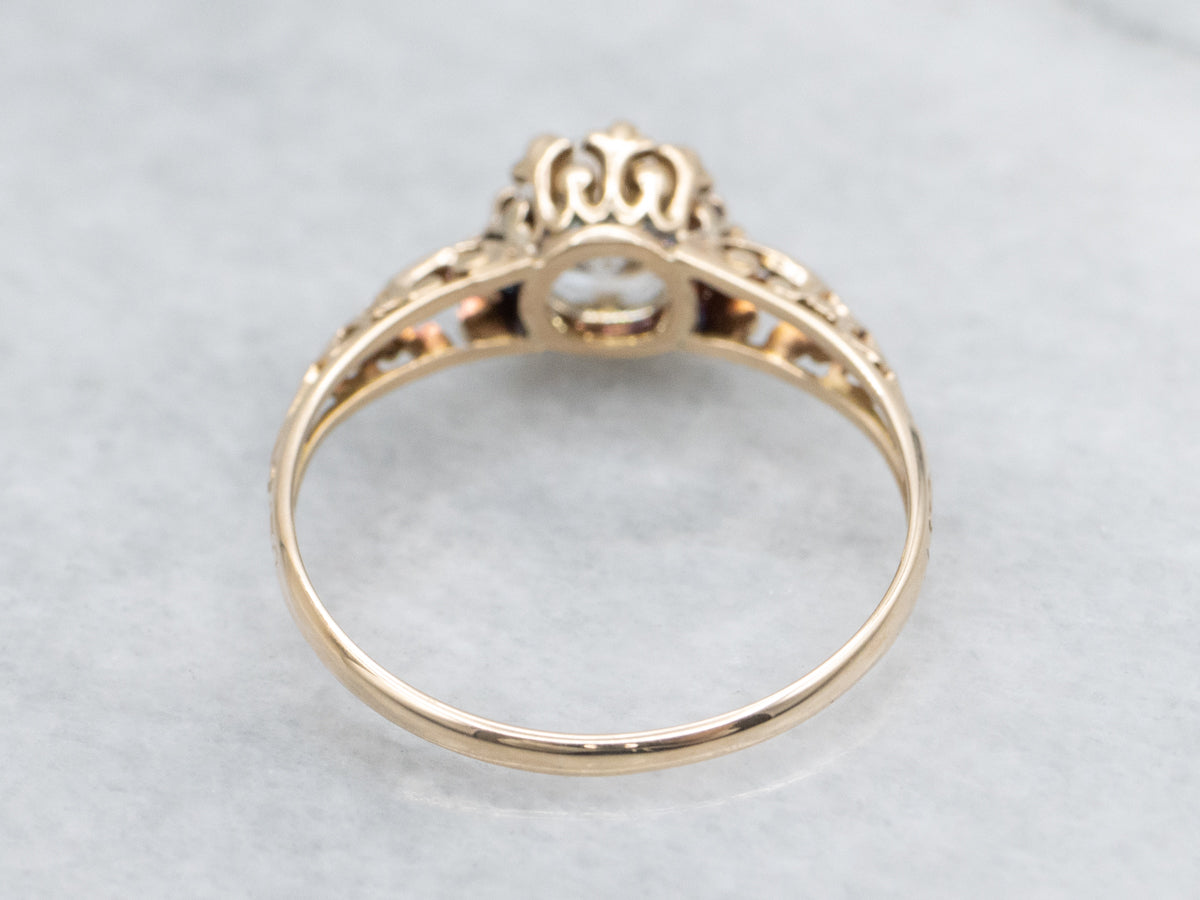 Scrolling Antique Gold Filigree Diamond Solitaire Engagement Ring