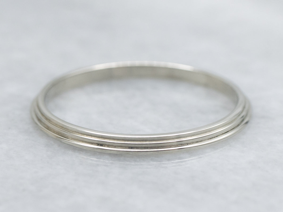 Simple Stepped White Gold Band