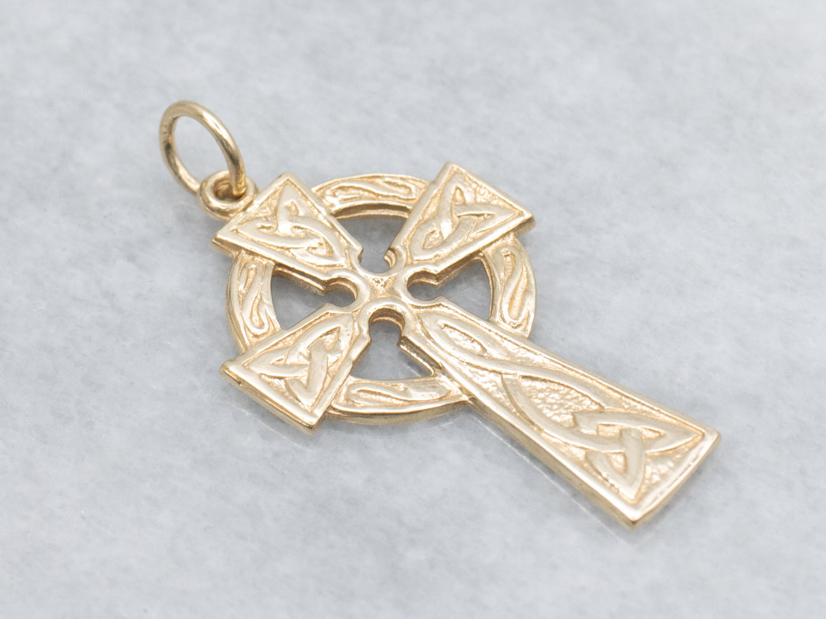 Engraved Yellow Gold Celtic Cross Pendant