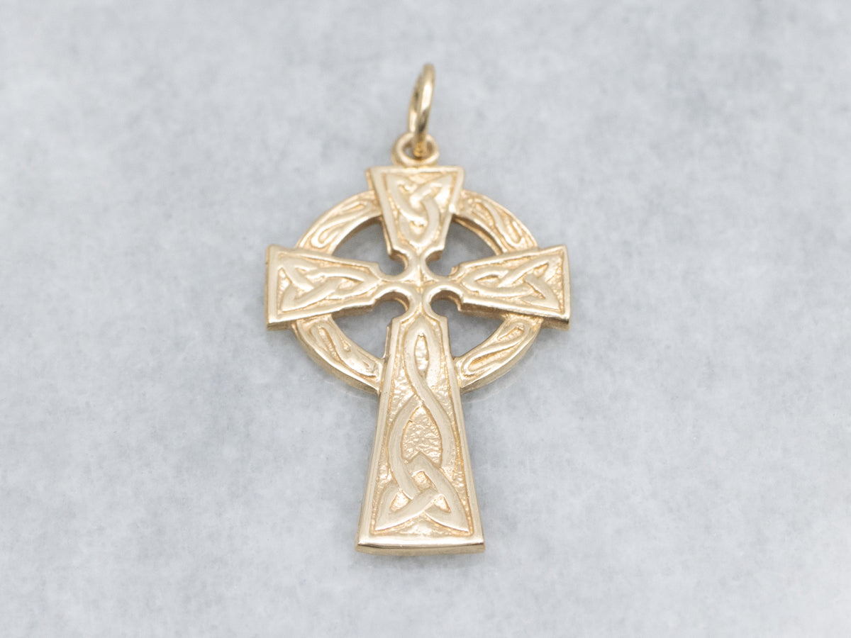Engraved Yellow Gold Celtic Cross Pendant