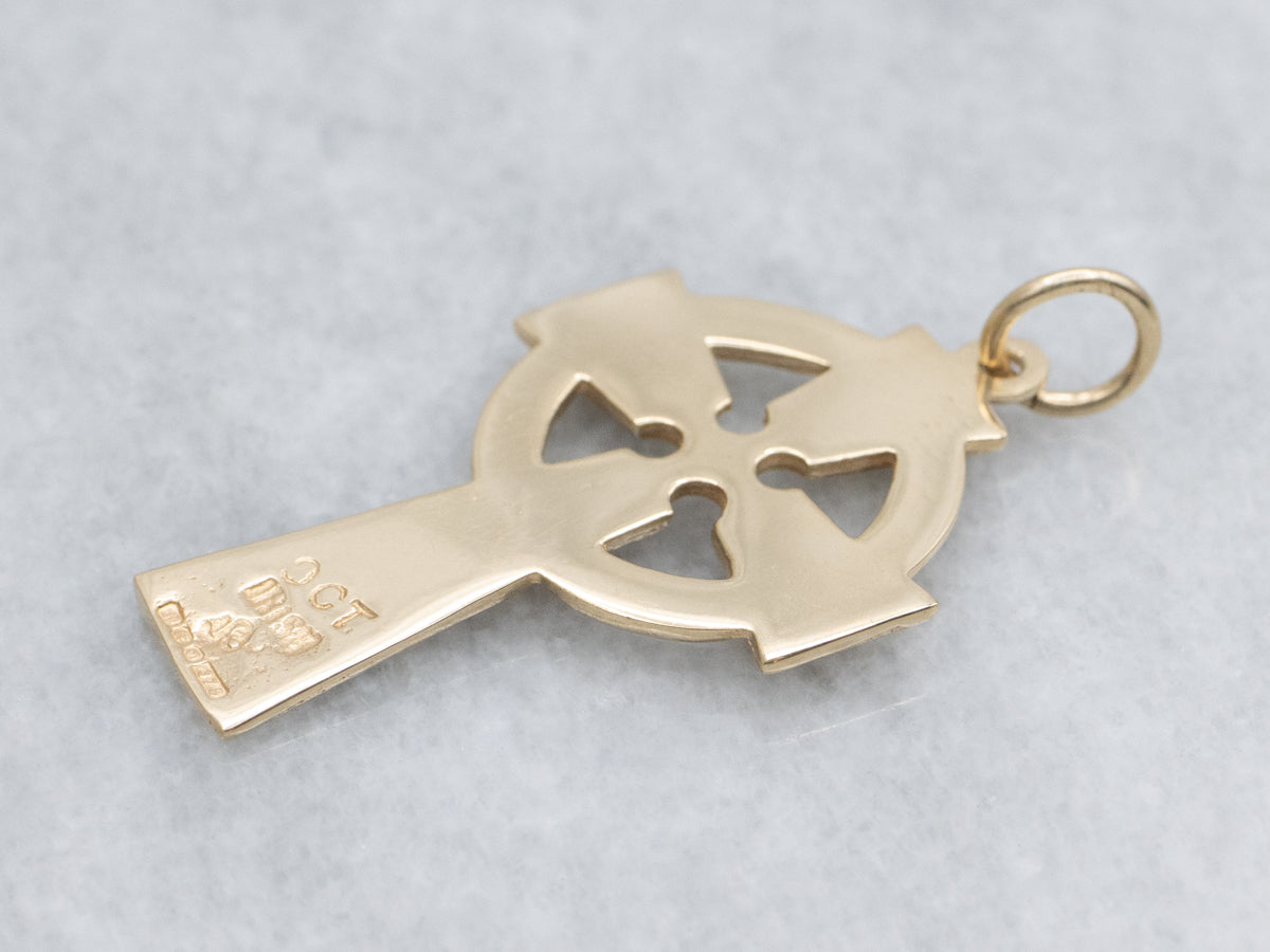 Engraved Yellow Gold Celtic Cross Pendant