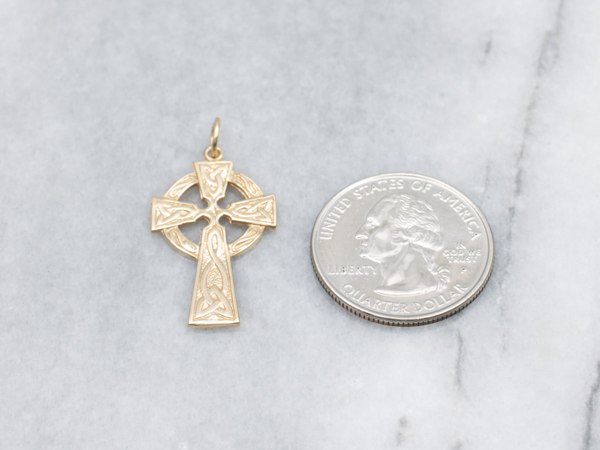 Engraved Yellow Gold Celtic Cross Pendant