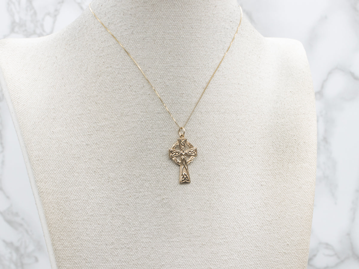 Engraved Yellow Gold Celtic Cross Pendant