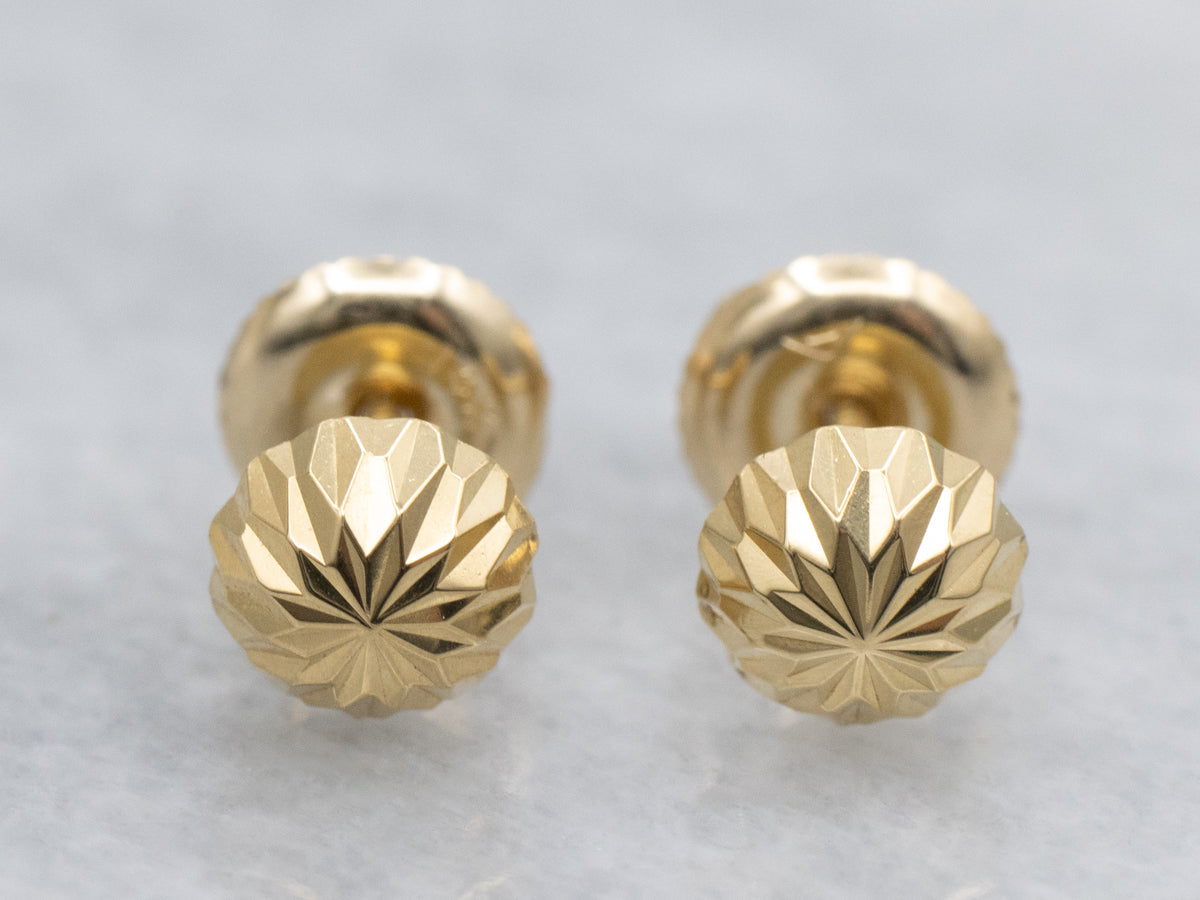 Vintage Faceted Dome Yellow Gold Stud Earrings