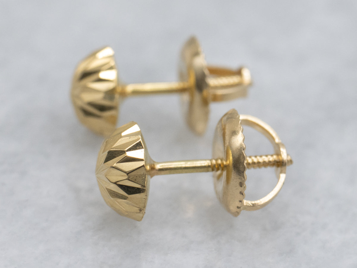 Vintage Faceted Dome Yellow Gold Stud Earrings