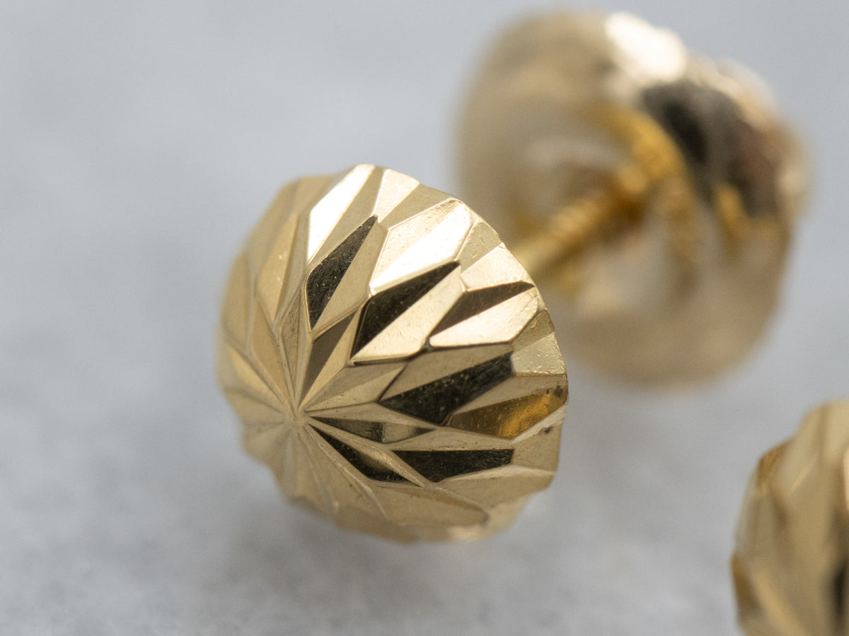 Vintage Faceted Dome Yellow Gold Stud Earrings