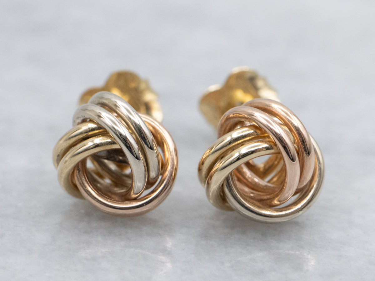Vintage Tri-Color Gold Knot Stud Earrings