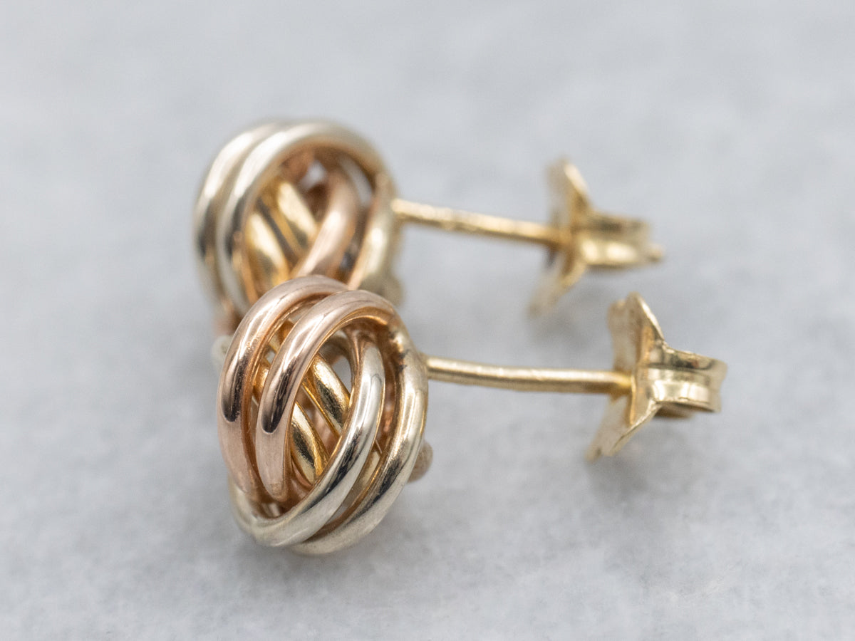 Vintage Tri-Color Gold Knot Stud Earrings