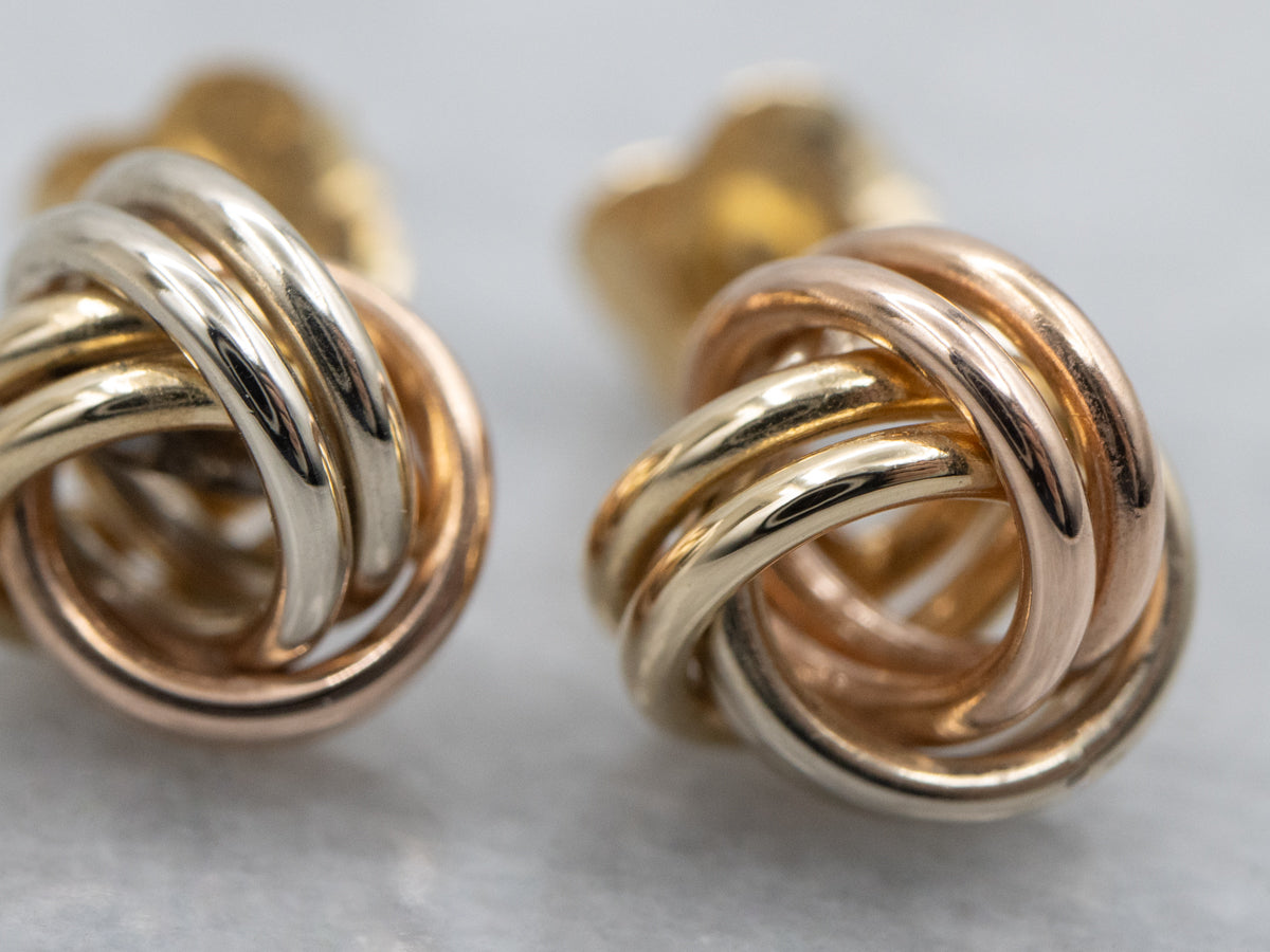 Vintage Tri-Color Gold Knot Stud Earrings