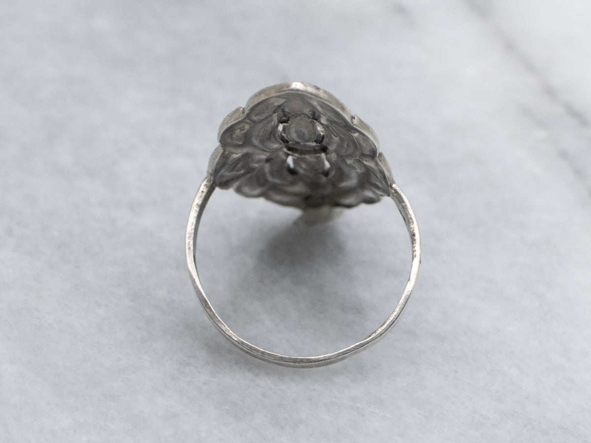 Vintage Sterling Silver Rhinestone and Marcasite Encrusted Navette Ring