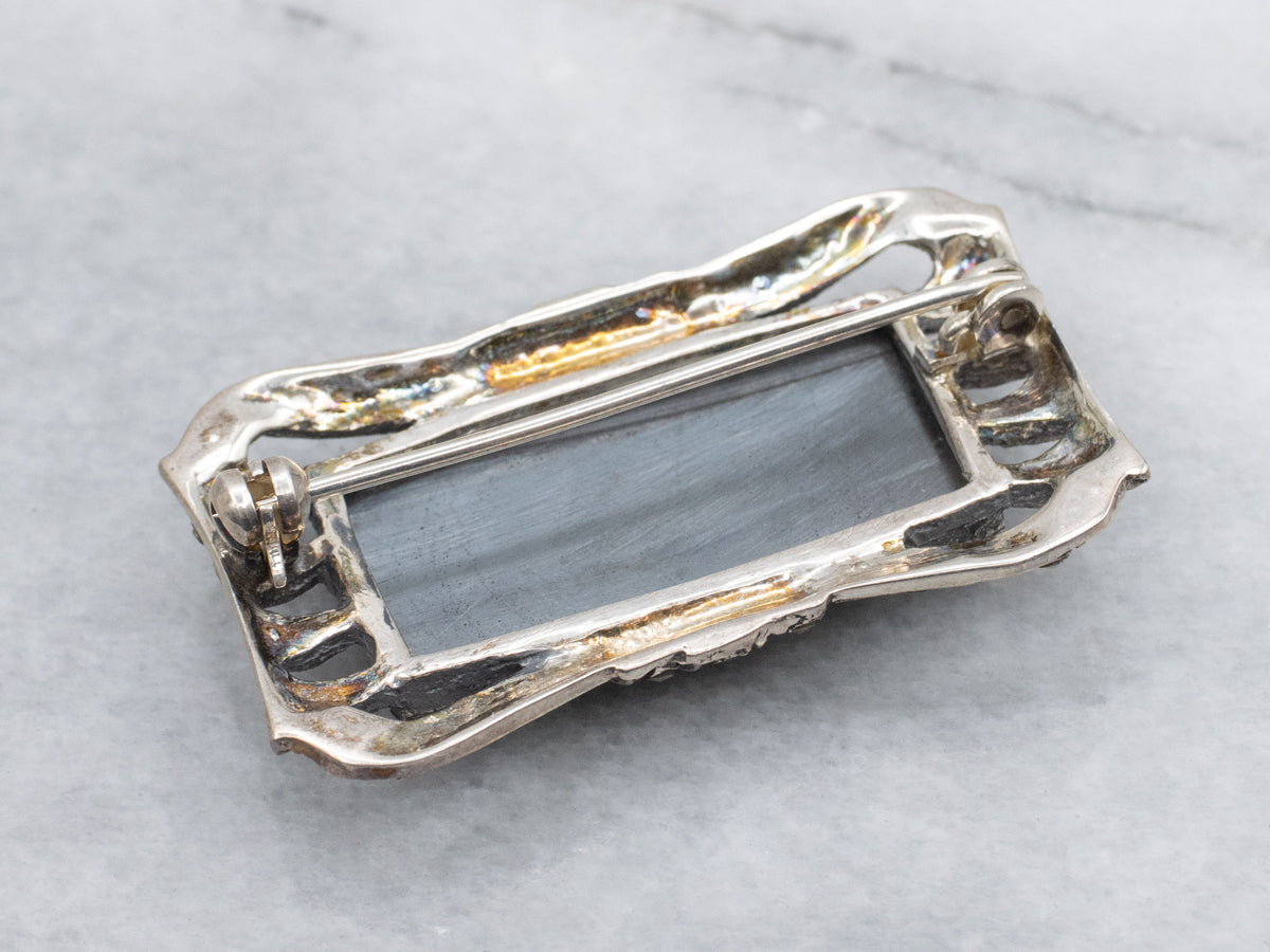Art Deco Era Sterling Silver Hematite and Marcasite Brooch