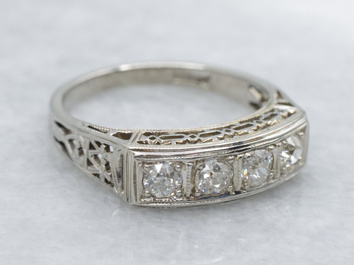 Old Mine Cut Diamond Art Deco Era Filigree Band
