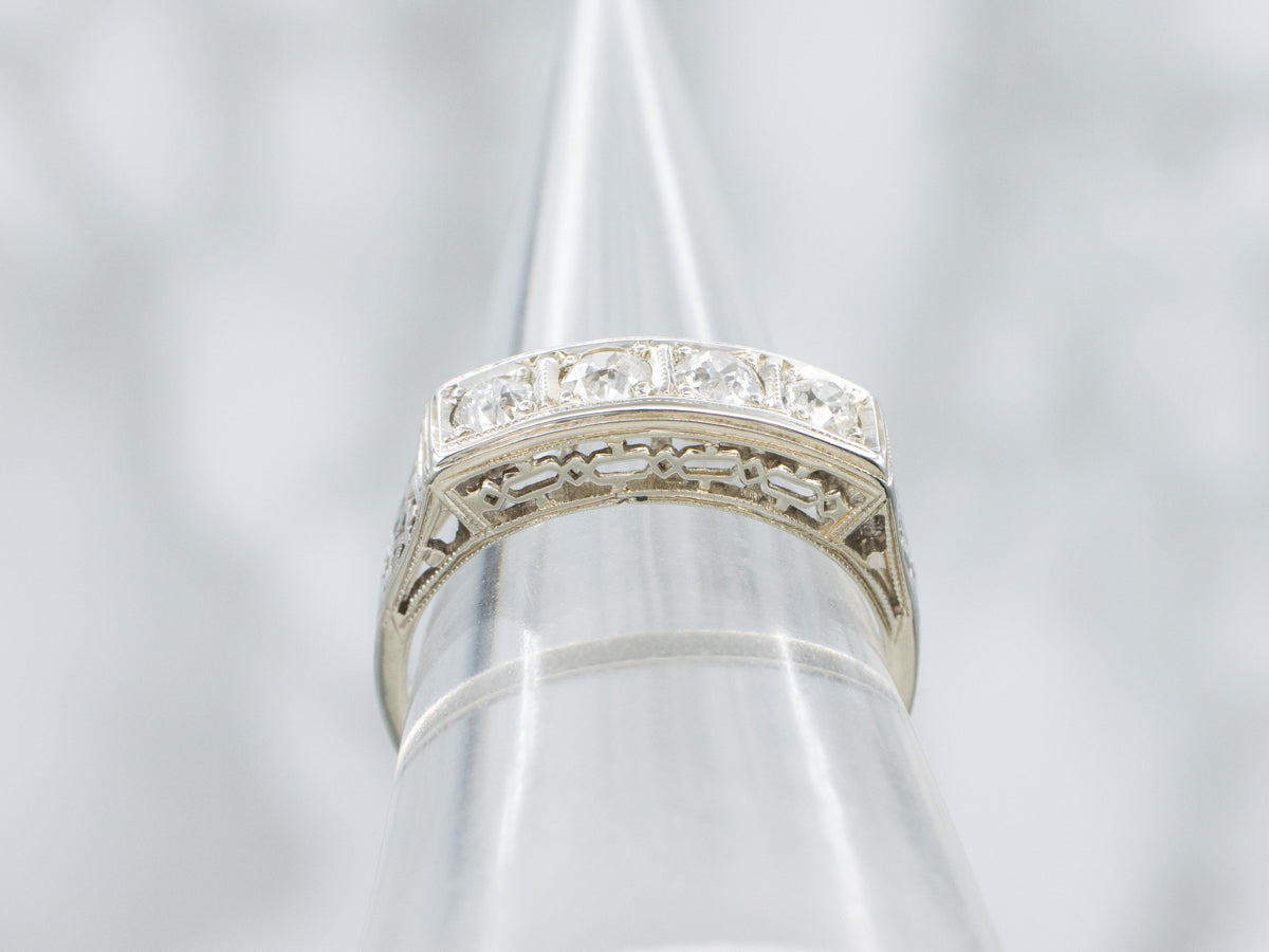 Old Mine Cut Diamond Art Deco Era Filigree Band