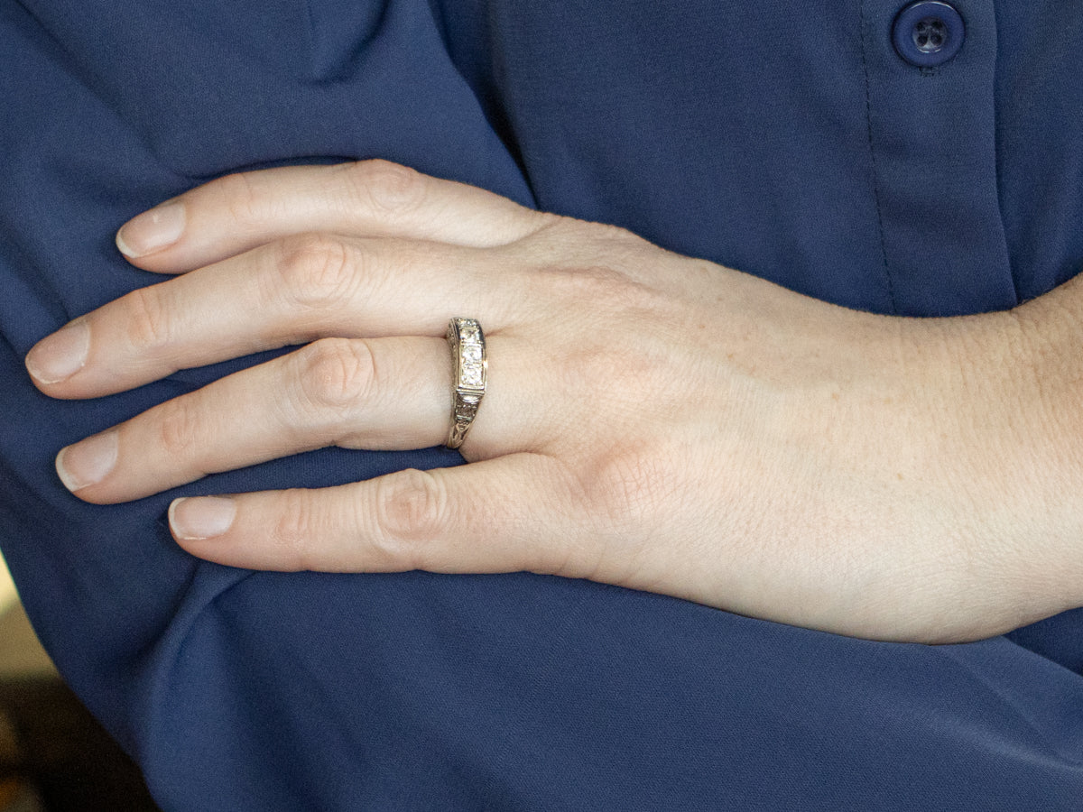 Old Mine Cut Diamond Art Deco Era Filigree Band