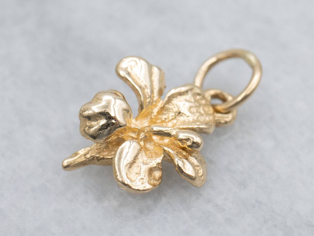 Yellow Gold Iris Flower Charm Pendant