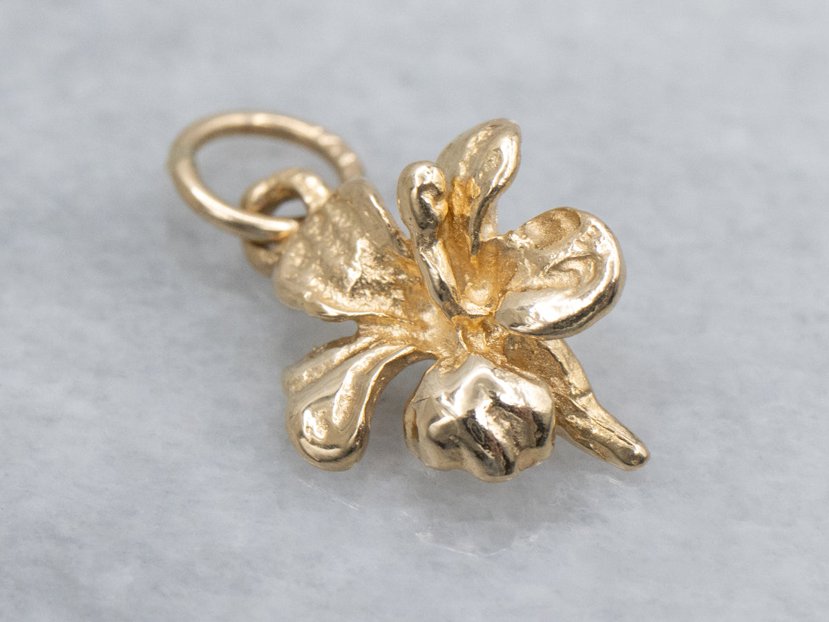 Yellow Gold Iris Flower Charm Pendant