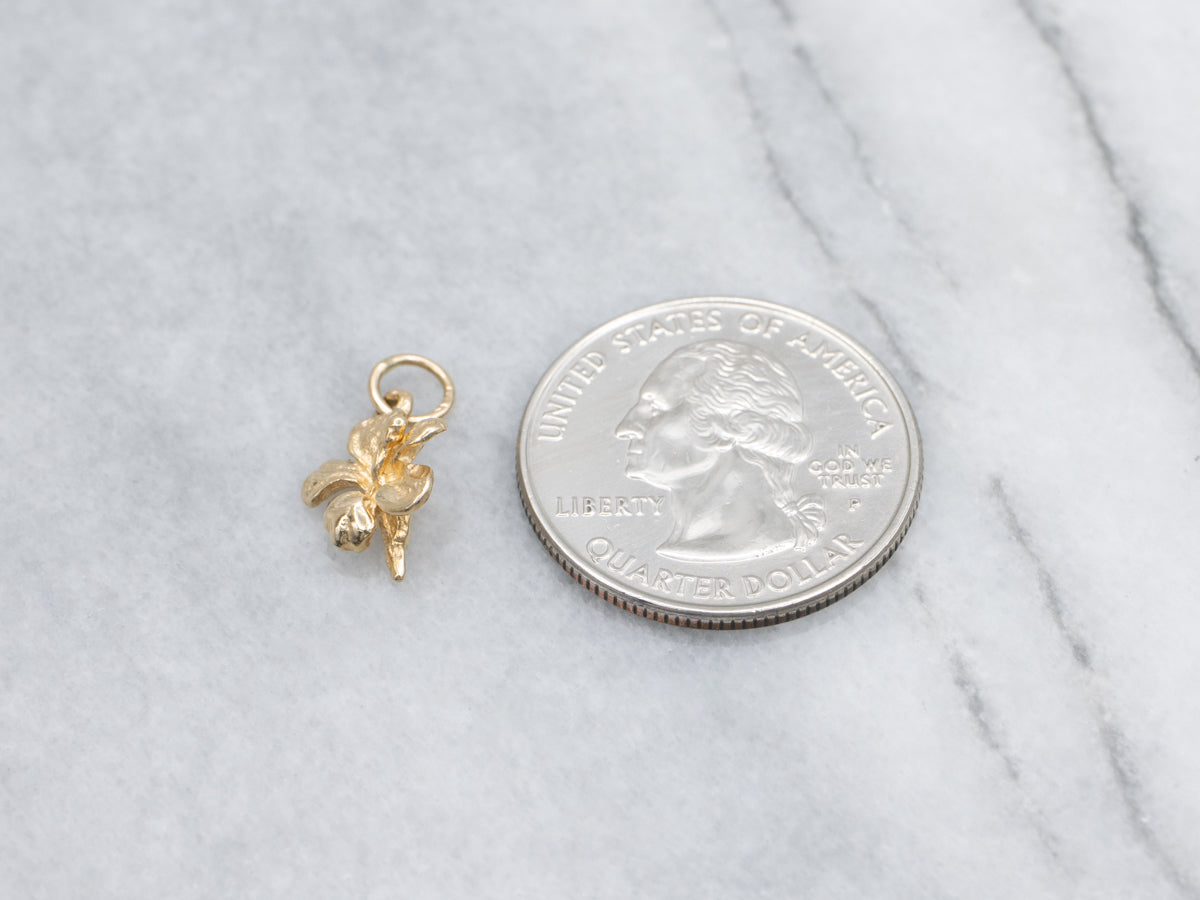 Yellow Gold Iris Flower Charm Pendant