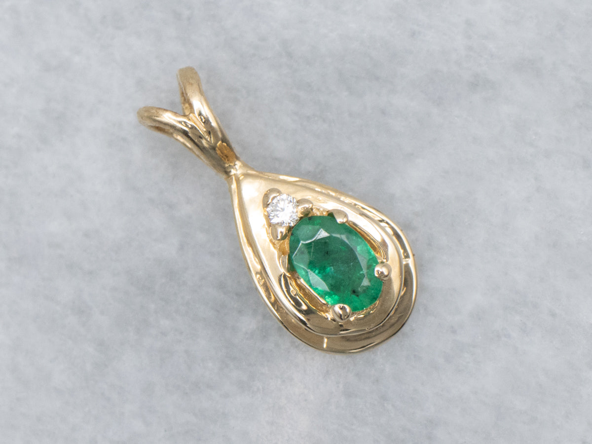 Emerald and Diamond Gold Teardrop Pendant