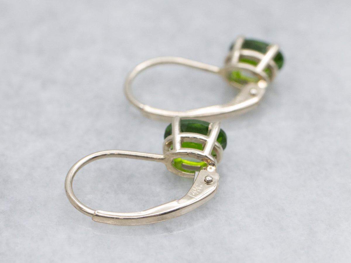 Oval-Cut Diopside White Gold Gemstone Drop Earrings