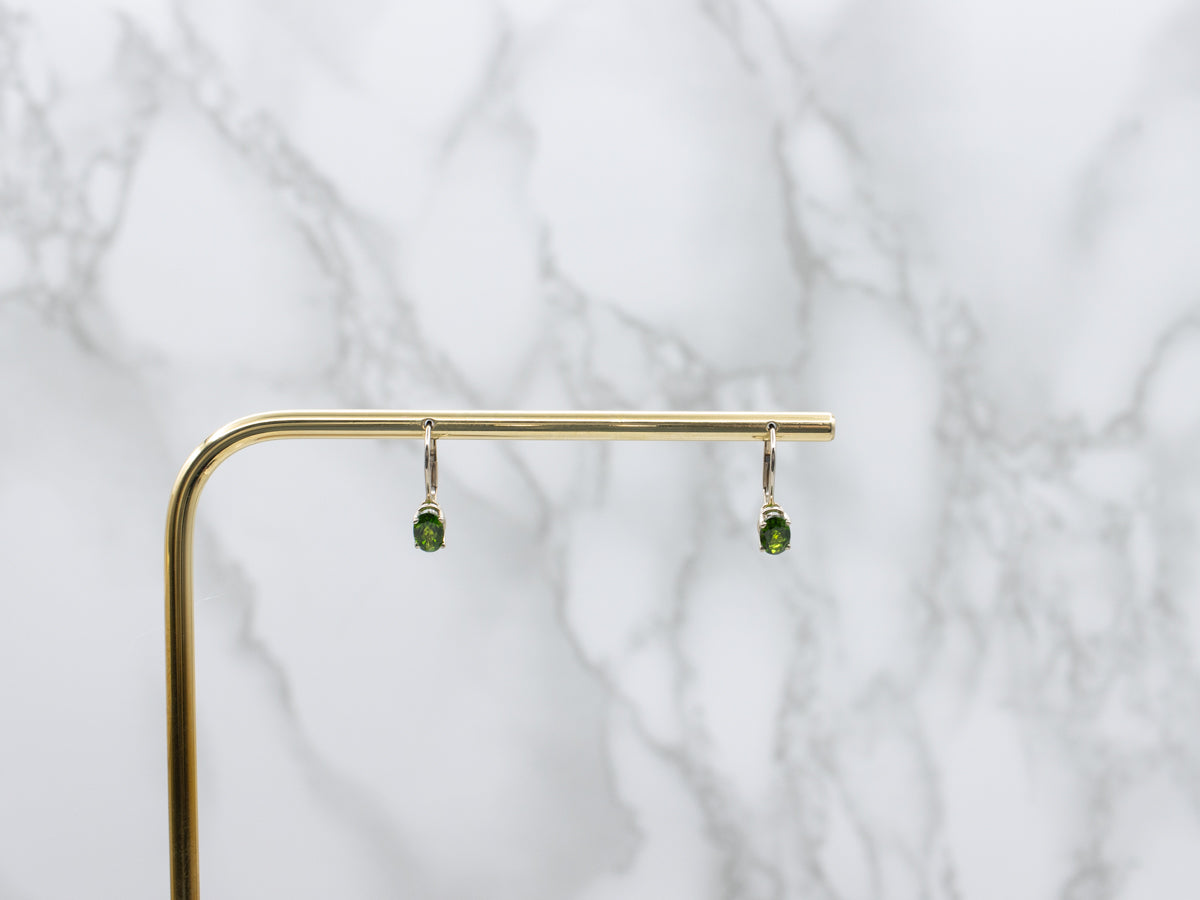 Oval-Cut Diopside White Gold Gemstone Drop Earrings