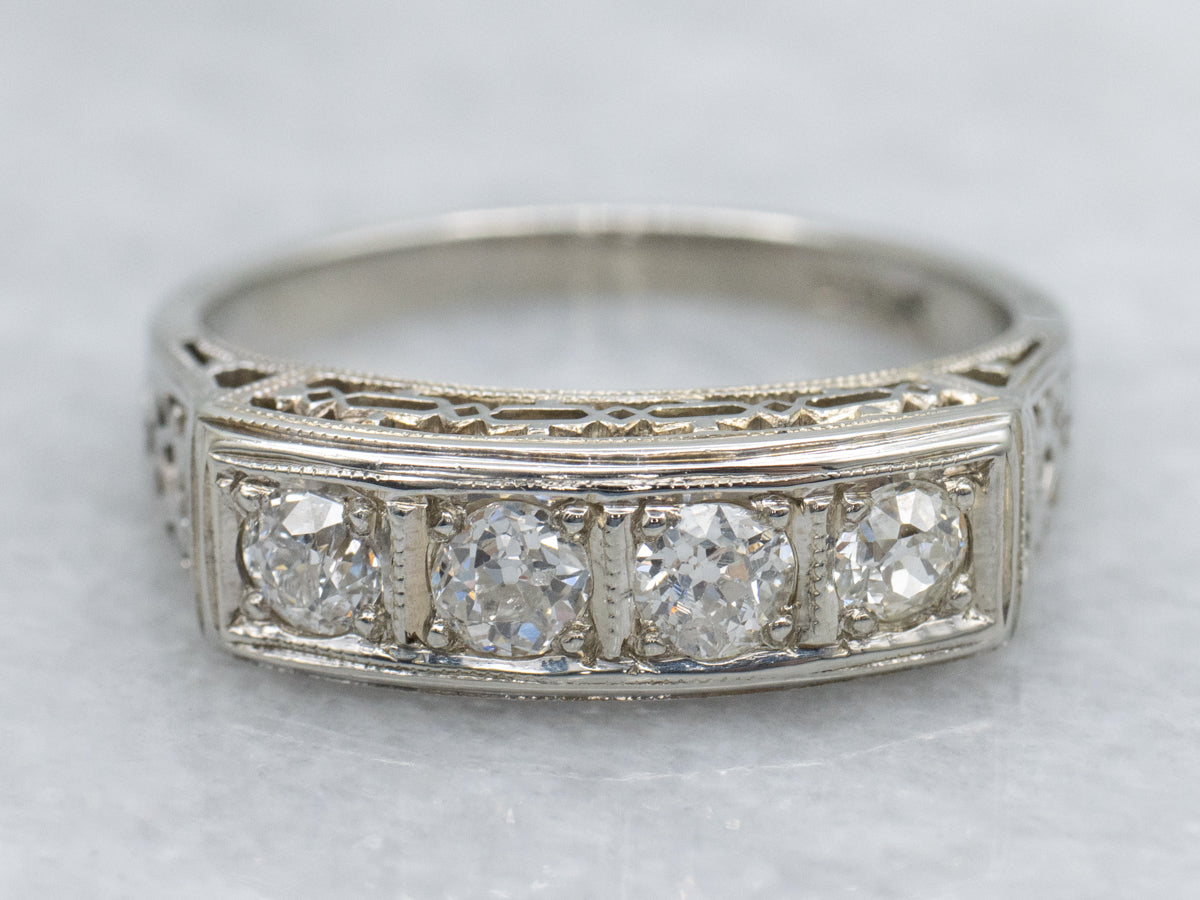 Old Mine Cut Diamond Art Deco Era Filigree Band