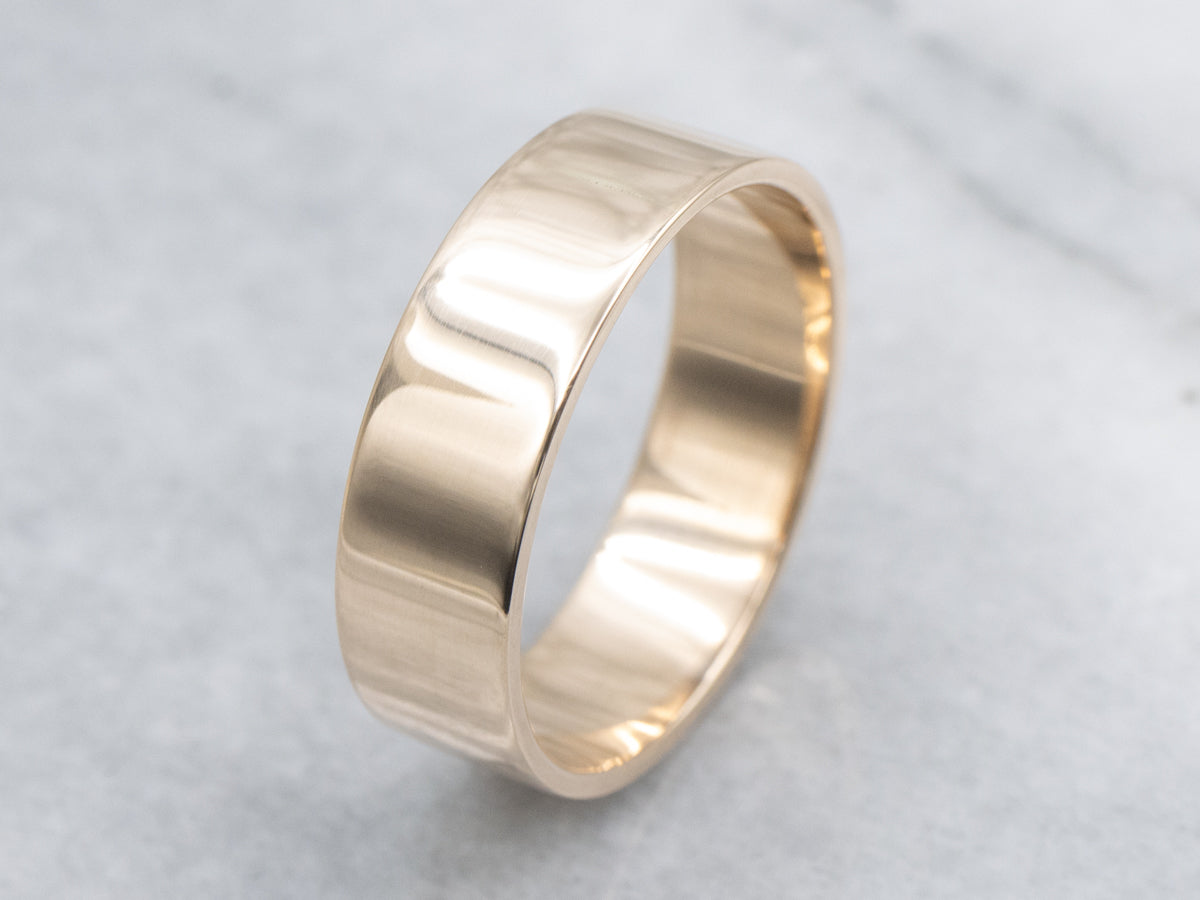 Men's Polished Gold Flat Wedding Band