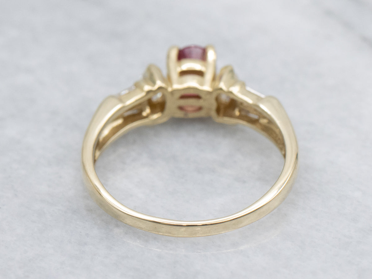 Ruby and Gold Engagement Ring with Mix-Cut Diamond Accents
