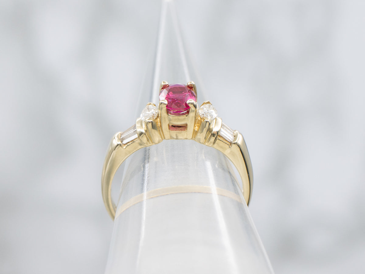 Ruby and Gold Engagement Ring with Mix-Cut Diamond Accents