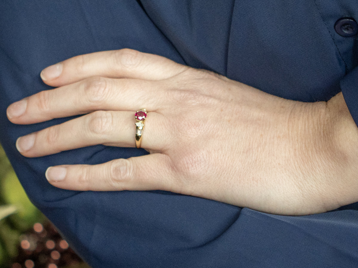 Ruby and Gold Engagement Ring with Mix-Cut Diamond Accents