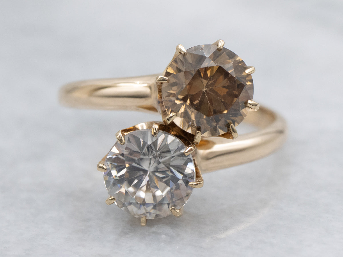 Golden and White Zircon Vintage Double Stone Bypass Ring