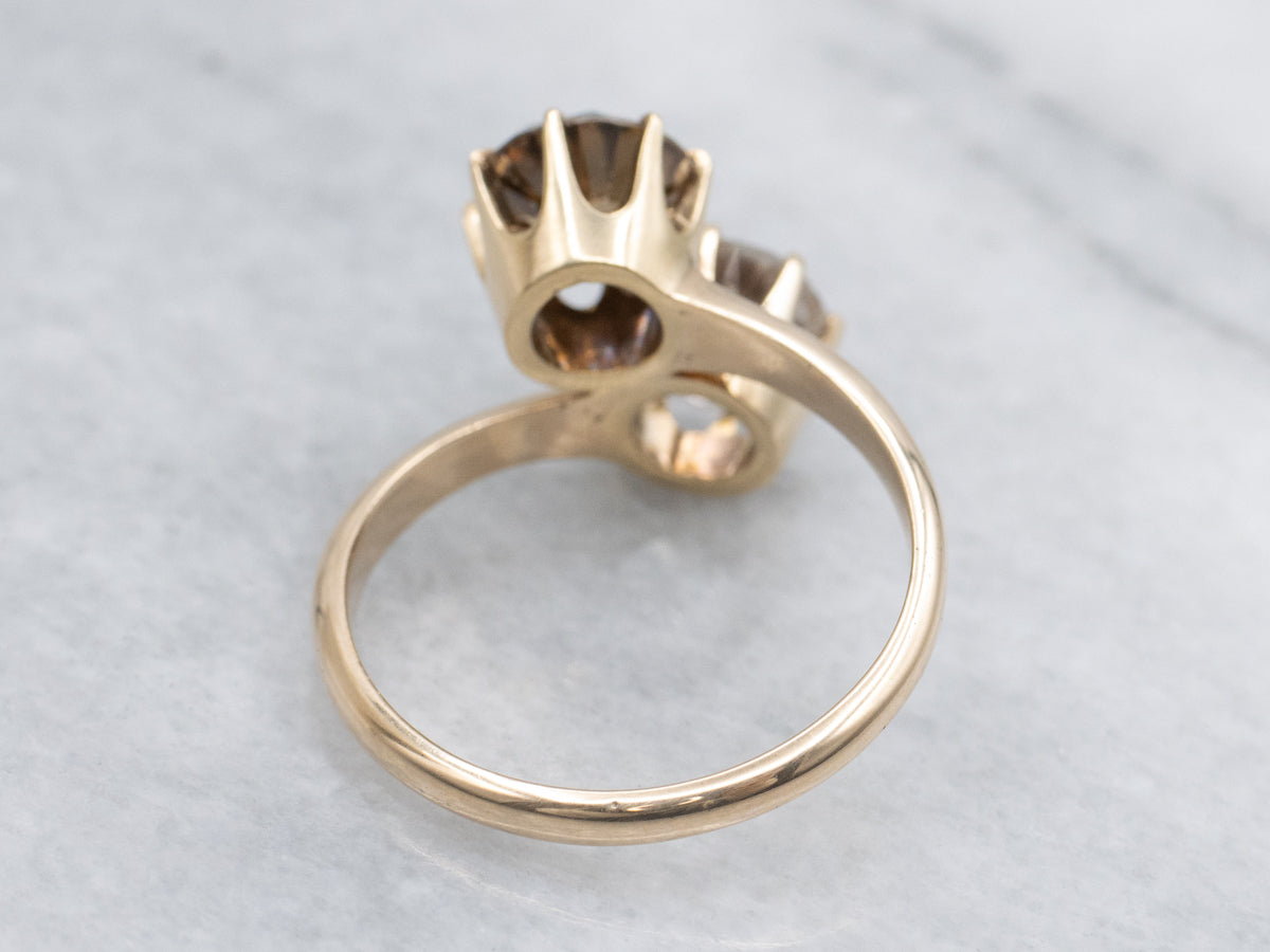 Golden and White Zircon Vintage Double Stone Bypass Ring
