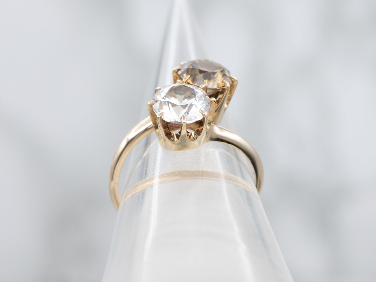 Golden and White Zircon Vintage Double Stone Bypass Ring