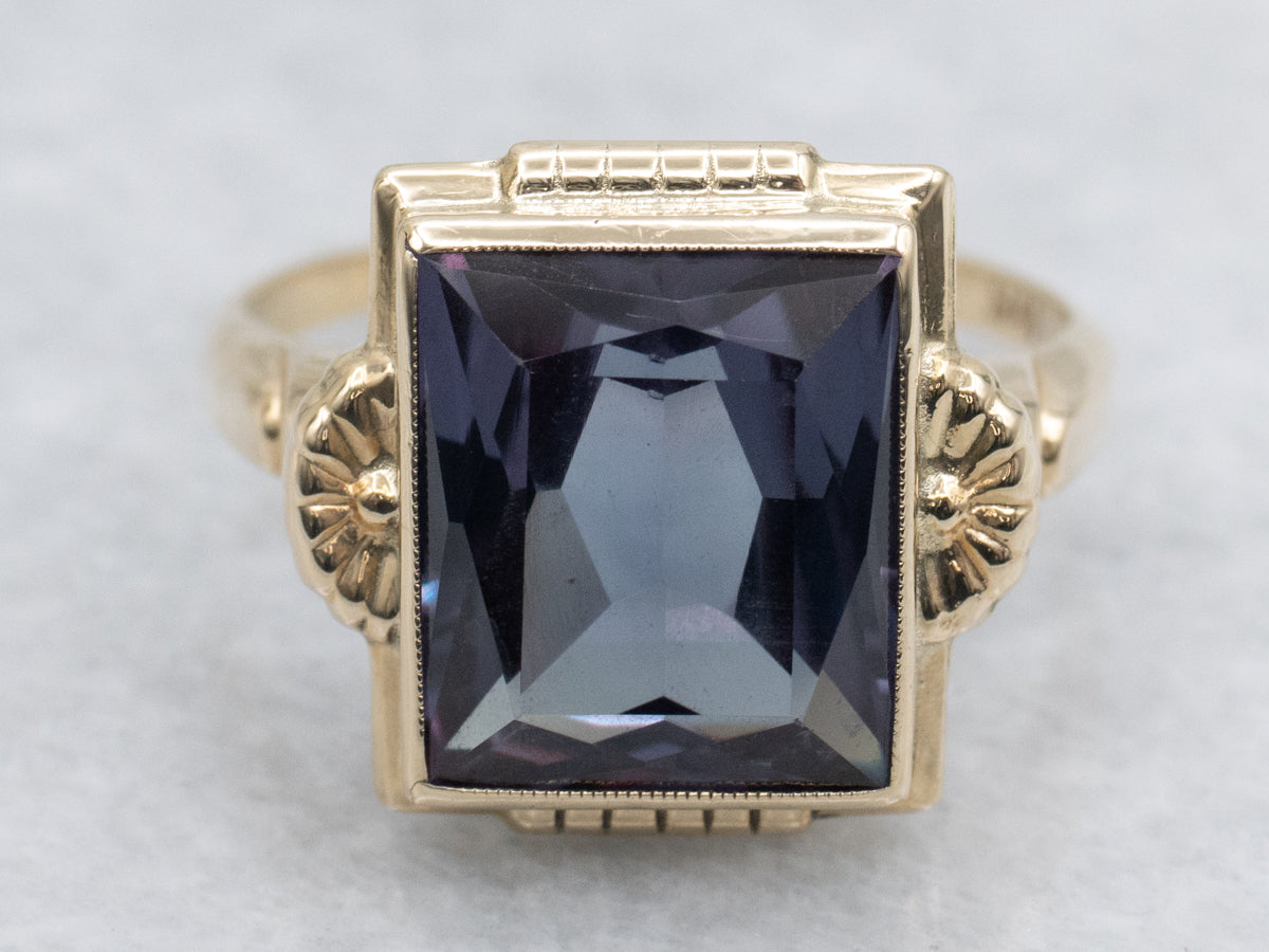 Victorian Revival Bezel-Set Synthetic Alexandrite Ring