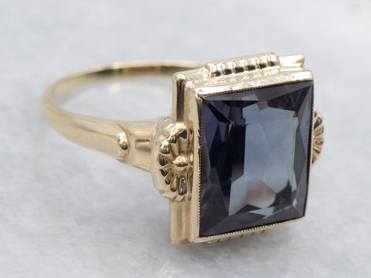 Victorian Revival Bezel-Set Synthetic Alexandrite Ring