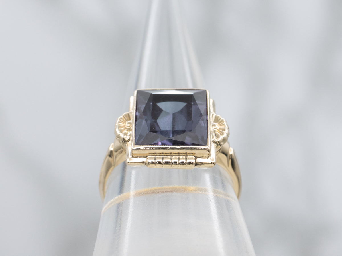 Victorian Revival Bezel-Set Synthetic Alexandrite Ring