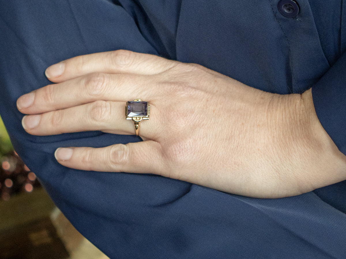 Victorian Revival Bezel-Set Synthetic Alexandrite Ring