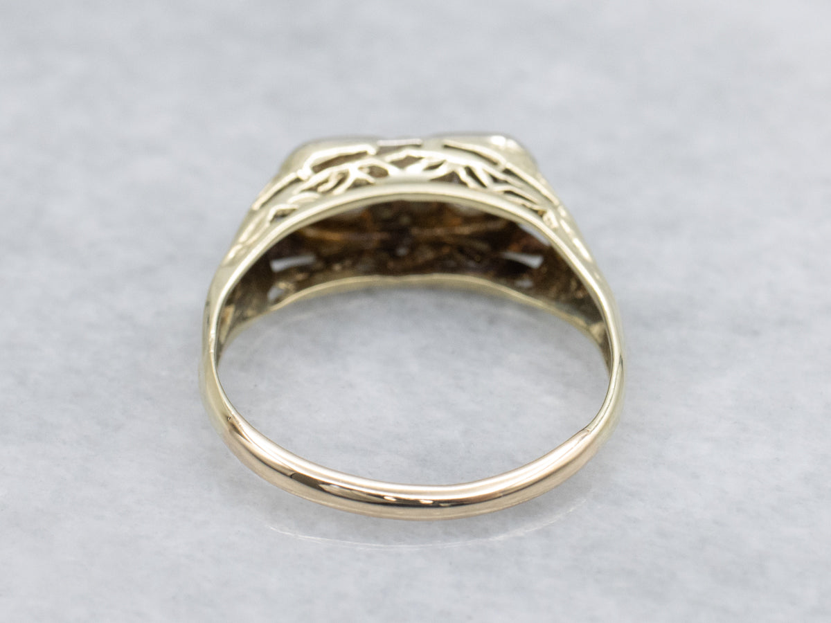 Beautiful Double Old Mine Cut Diamond Gold Art Nouveau Era Engagement Ring