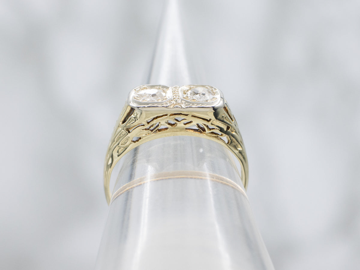 Beautiful Double Old Mine Cut Diamond Gold Art Nouveau Era Engagement Ring