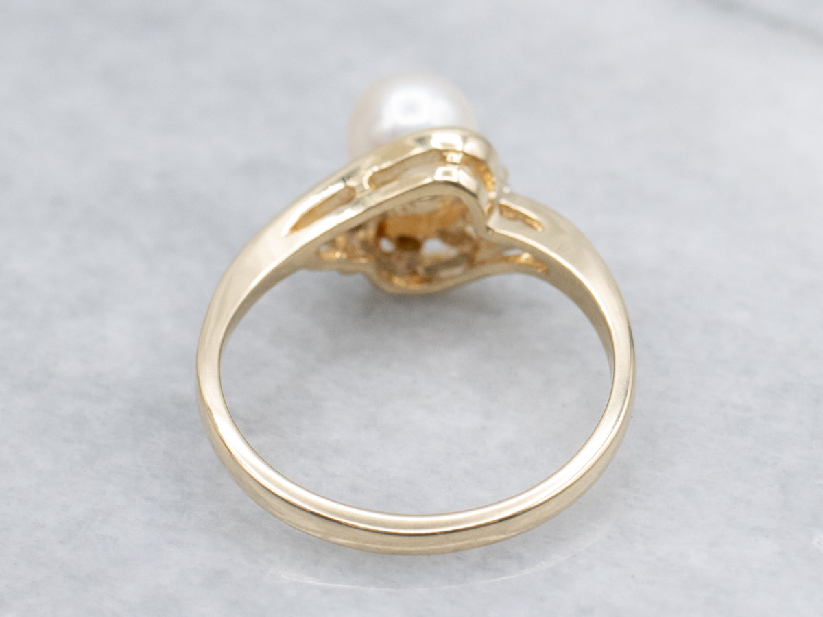 Vintage Gold Pearl and Diamond Bypass Ring