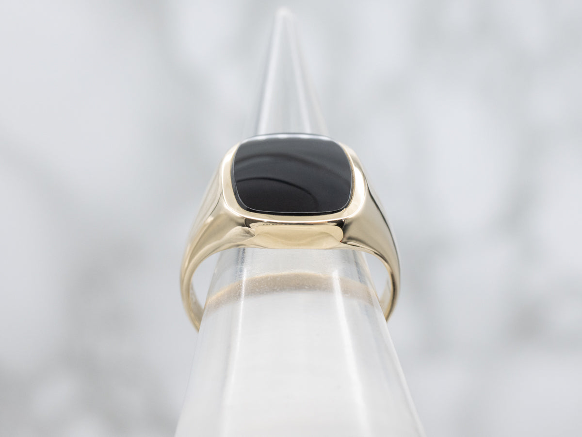 Men's Sleek Gold Bezel-Set Black Onyx Ring