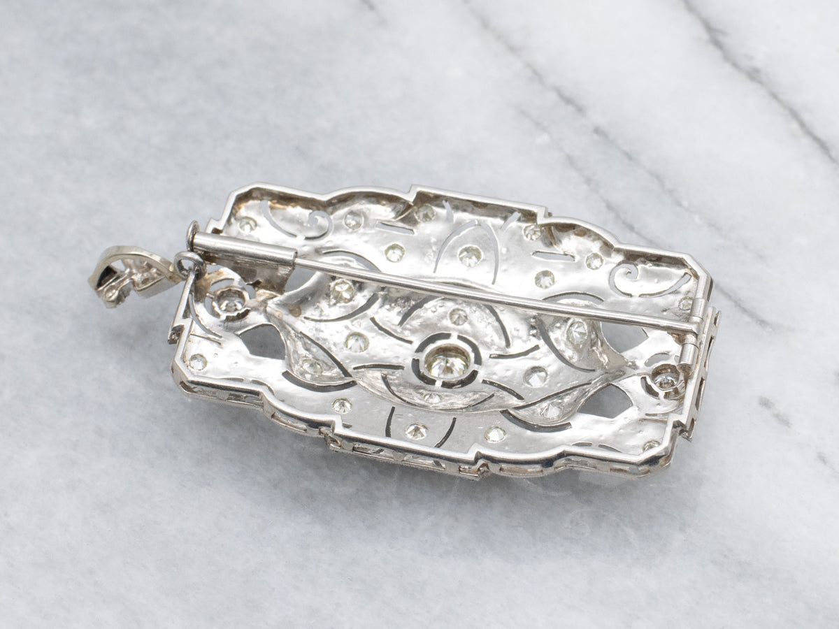 Edwardian Era Platinum and Diamond-Encrusted Brooch or Pendant