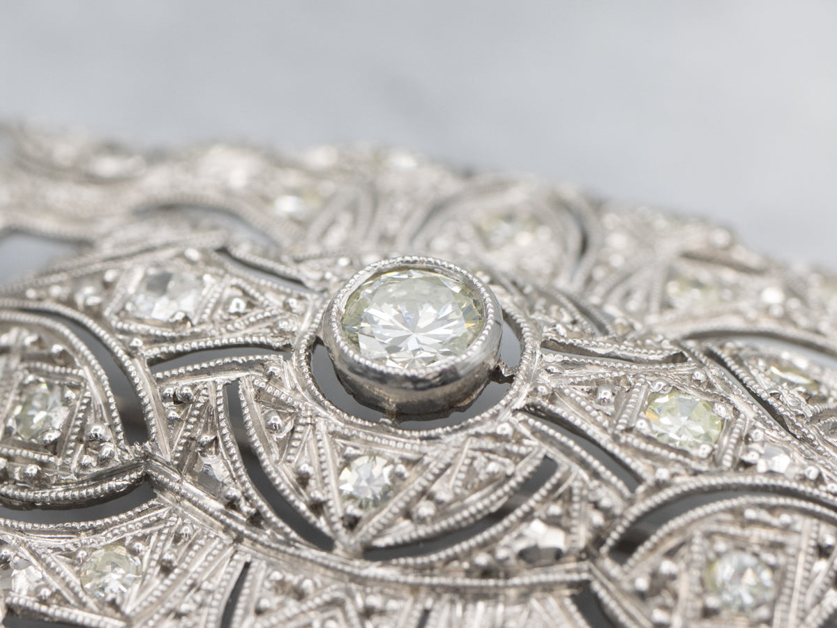 Edwardian Era Platinum and Diamond-Encrusted Brooch or Pendant