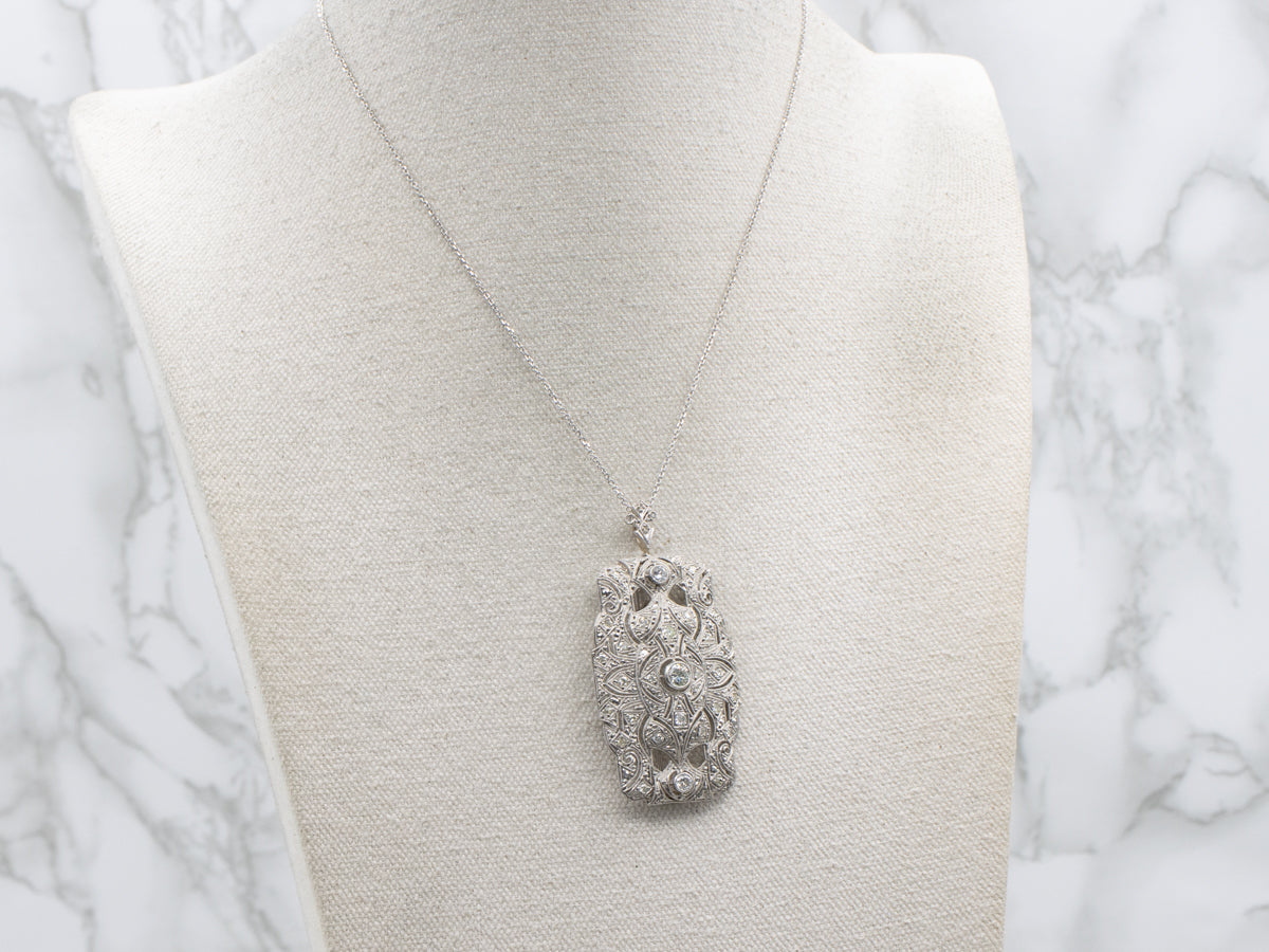 Edwardian Era Platinum and Diamond-Encrusted Brooch or Pendant